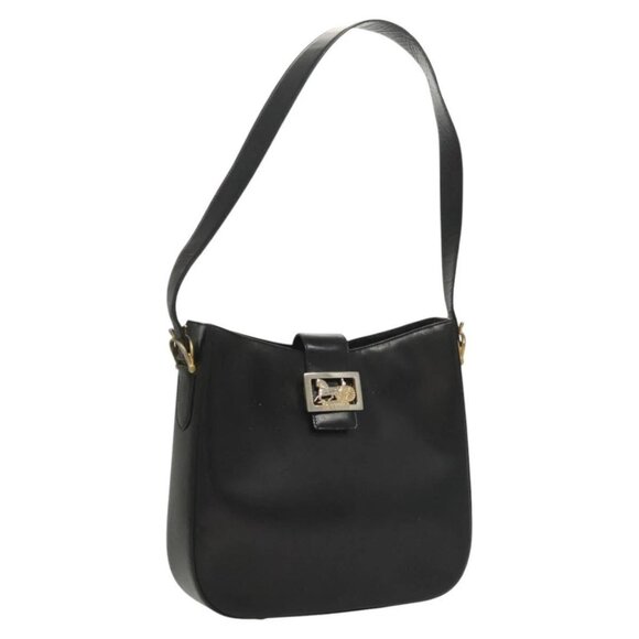 CELINE Shoulder Bag Leather Black Gold Auth - Picture 1 of 16